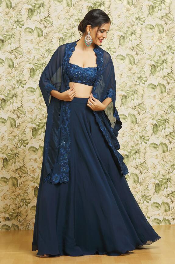 Mishru 3D Floral Embroidered Cape Skirt Set