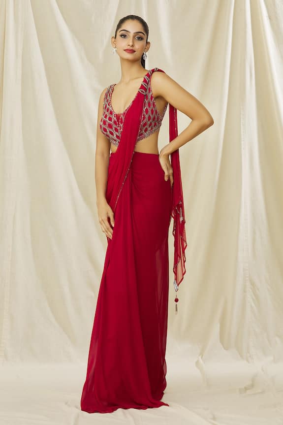 ARPAN VOHRA Embellished Bodice Cut Out Saree Gown