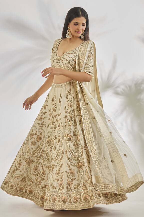 Vandana Sethi Zardozi Paisley Embroidered Lehenga Set