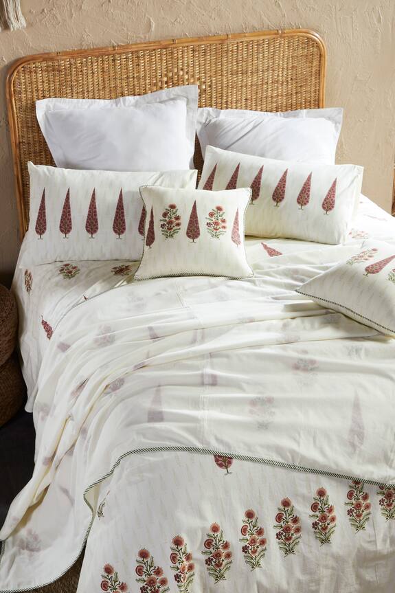Houmn Azalea Block Print Queen Bedsheet Set