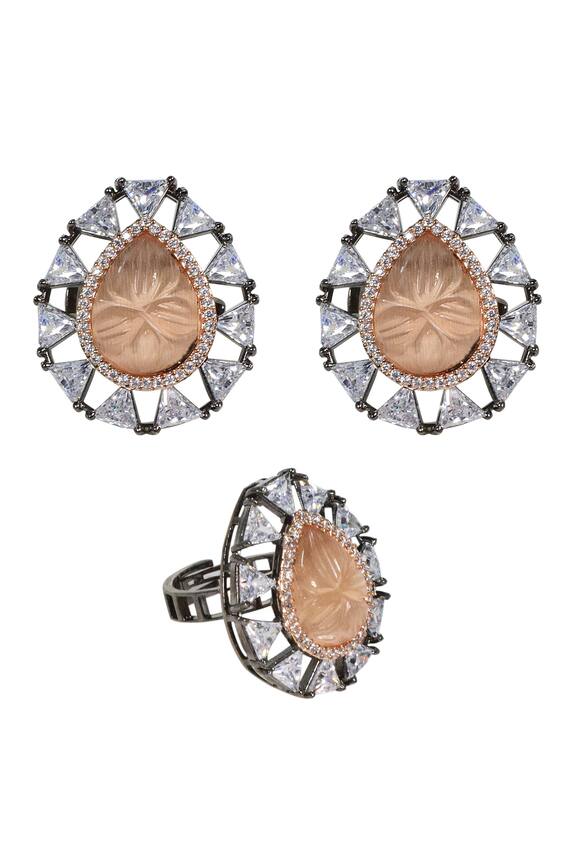 Tizora Carved Stone Earrings & Ring Set