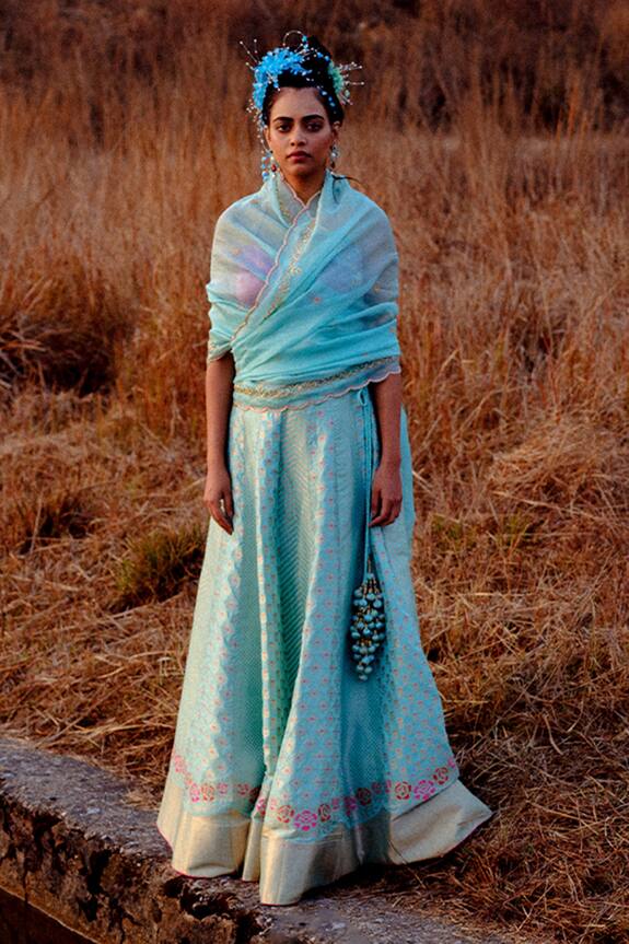 Ekaya Handcrafted Silk Lehenga Set With Unstitched Blouse Fabric
