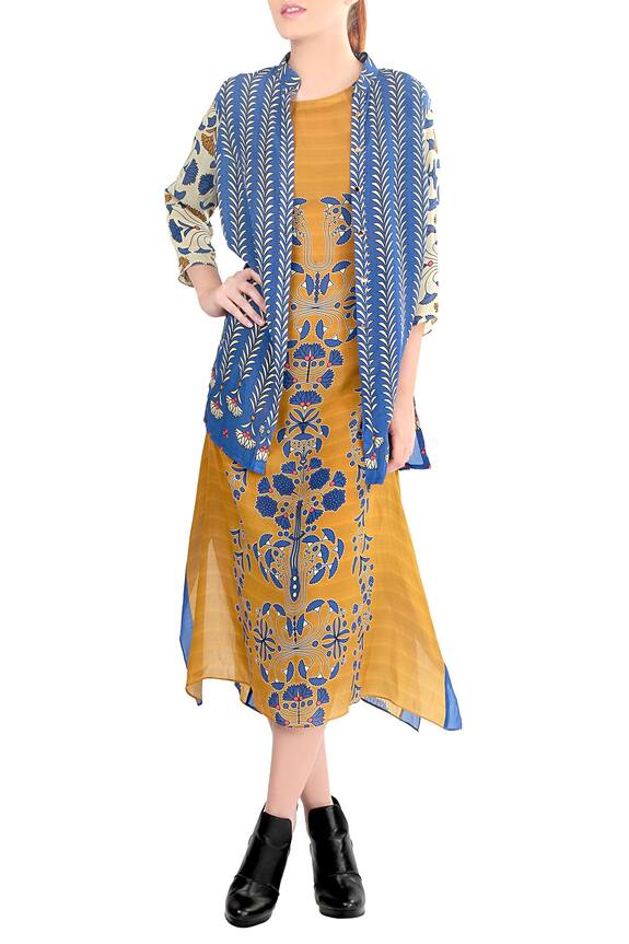 Soup by Sougat Paul Mustard & blue printed jacket dress