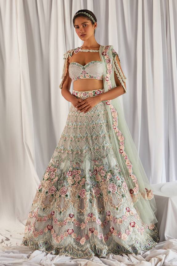 Cherie D Embroidered Cape & Lehenga Set