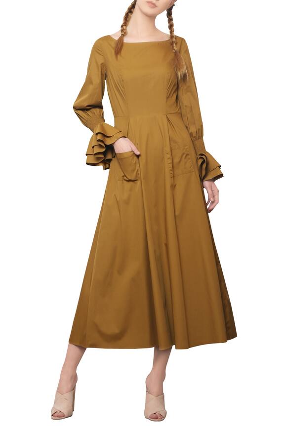 Manika Nanda Dijon mustard ruffled dress