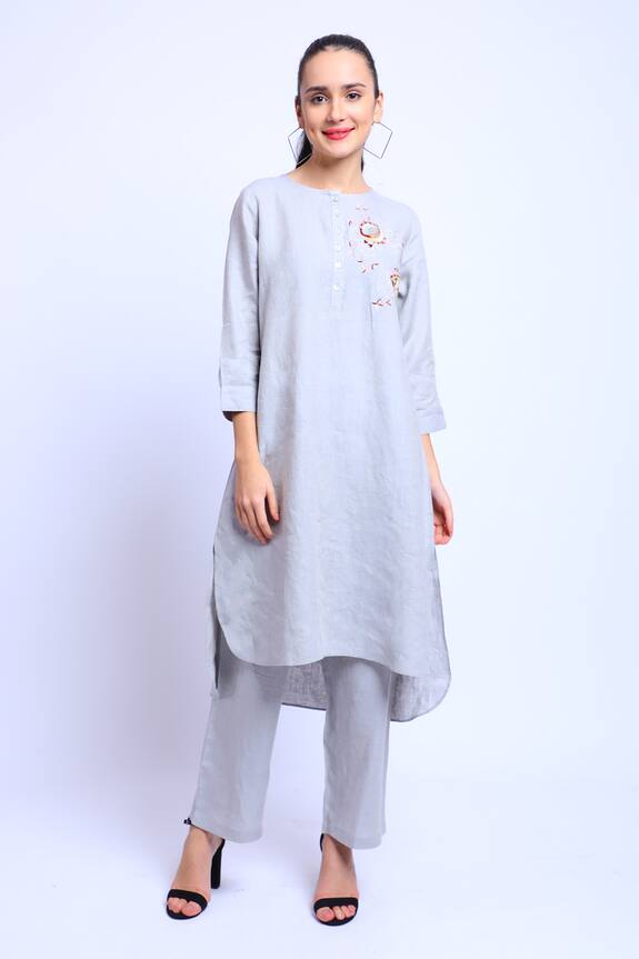 Linen Bloom Linen Embroidered Asymmetric Tunic