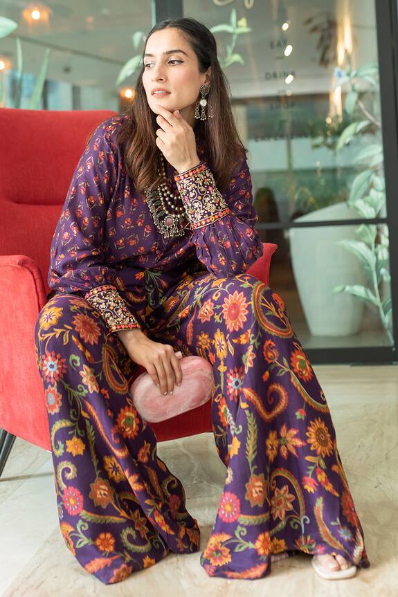 Drishti & Zahabia Floral Print Shirt With Flared Pants