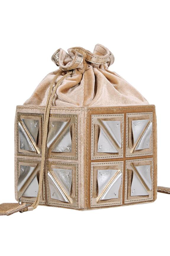 Kaeros Velvet Embroidered Cube Bucket Bag