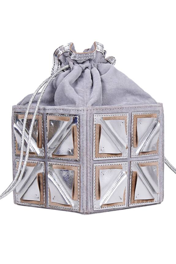 Kaeros Velvet Embroidered Cube Bucket Bag