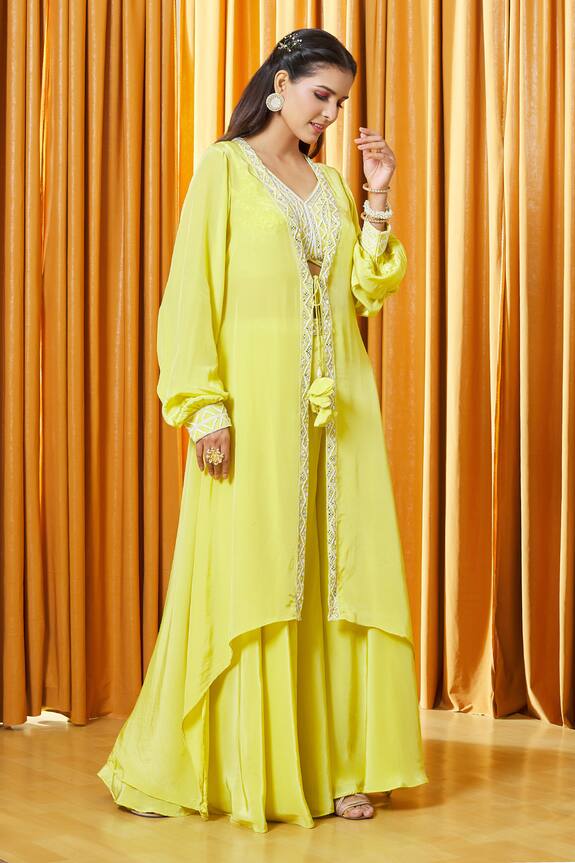 Alaya Advani Tasselled Front-Tie Jacket Palazzo Set