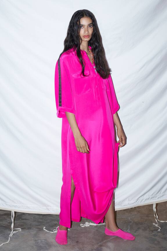Anamika Khanna Silk Draped Asymmetric Dress