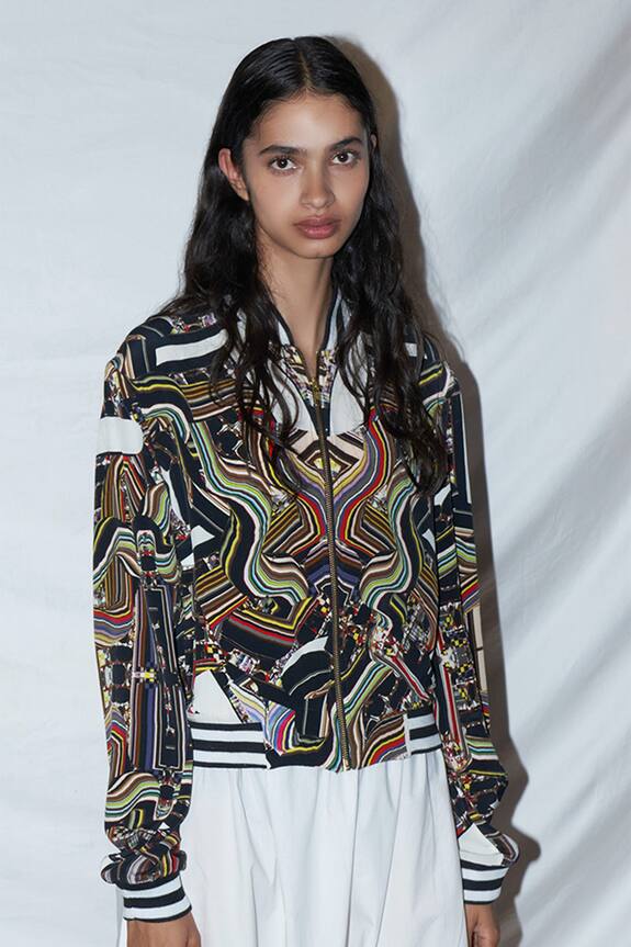 Anamika Khanna Silk Printed Bomber Jacket 