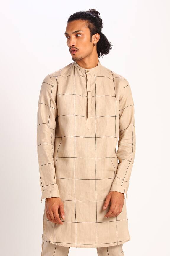 Son of A Noble Snob Linen Checkered Short Kurta