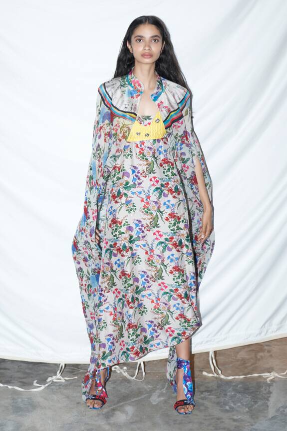 Anamika Khanna Silk Printed Dress with Cape