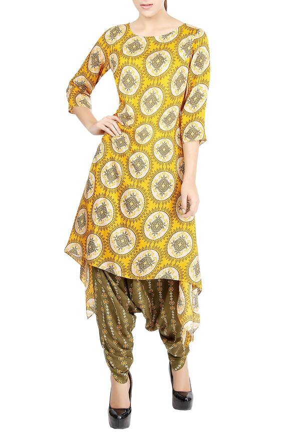 Soup by Sougat Paul Mustard yellow printed kurta & olive green patiala