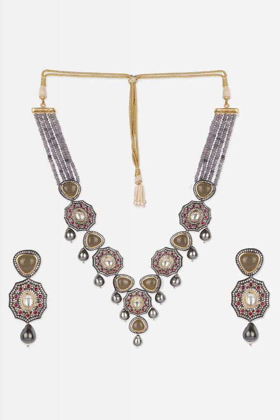 Lotus Sutra Encrusted Stone Embellished Necklace Set