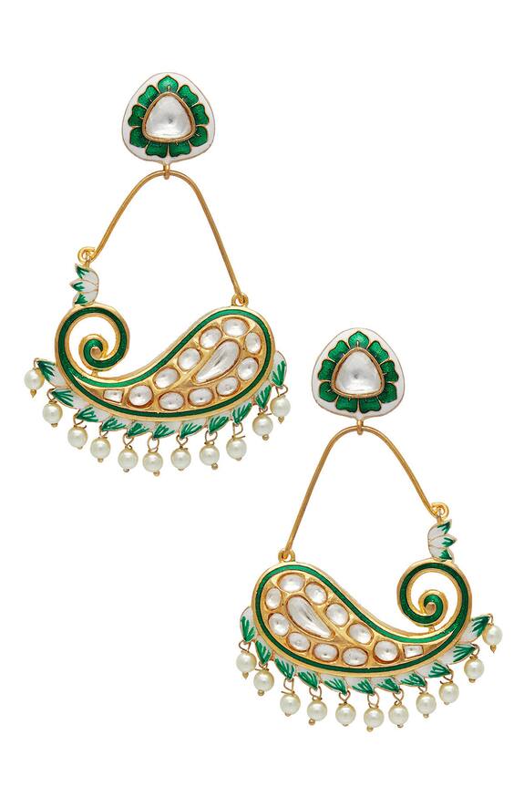 Hema Khasturi Green lotus earrings with meenakari work