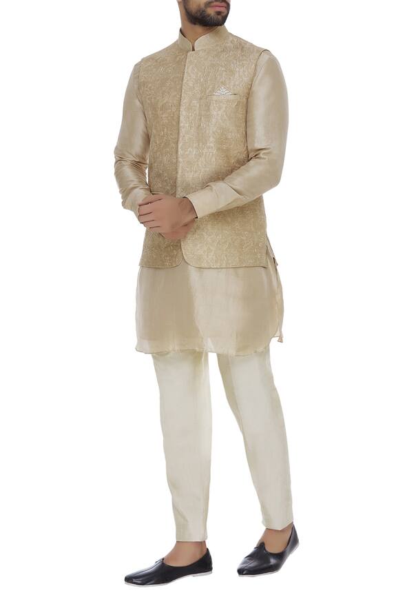 Aqube by Amber Raw silk floral cord embroidered nehru jacket