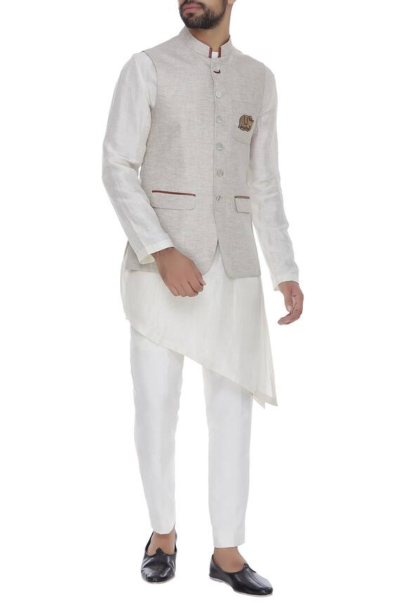 Aqube by Amber Linen nehru jacket with embroidered elephant motif