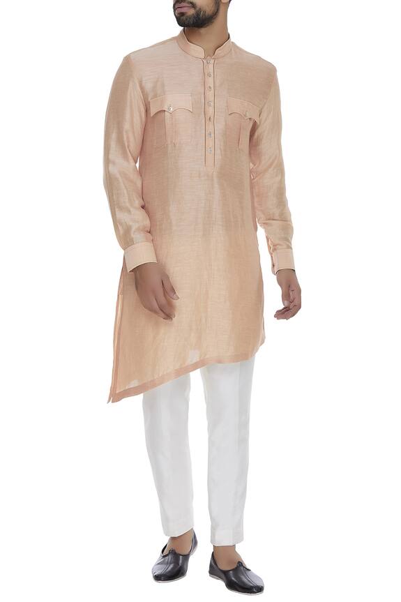 Aqube by Amber Linen Satin Asymmetric Kurta