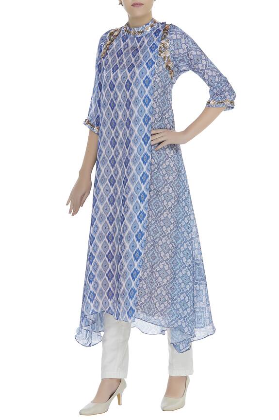 Zeel Doshi Asymmetric printed tunic with sequin embroidery