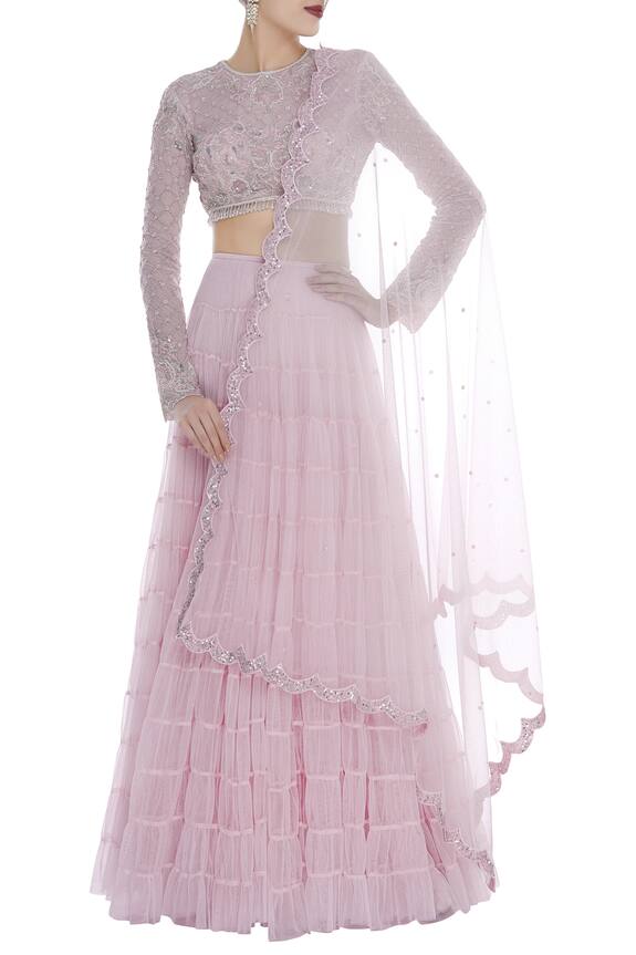 Seema Khan Tiered lehenga with Embroidered blouse & dupatta