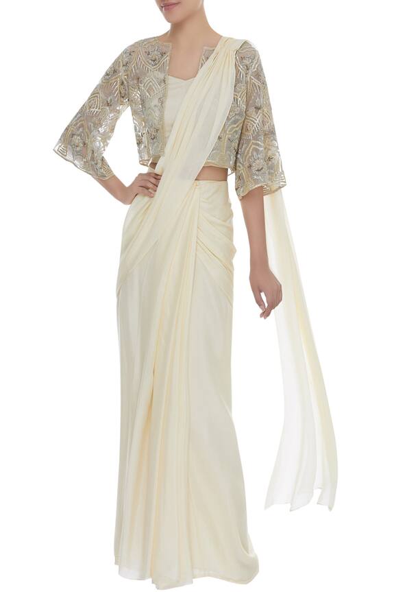 Samatvam by Anjali Bhaskar Pre Draped Saree With Zari Embroidered Jacket