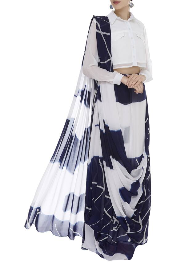 Vedika M Pre draped skirt saree with shirt blouse