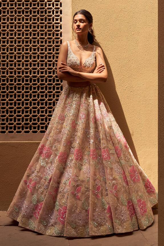 Seema Gujral Floral Applique Lehenga Set