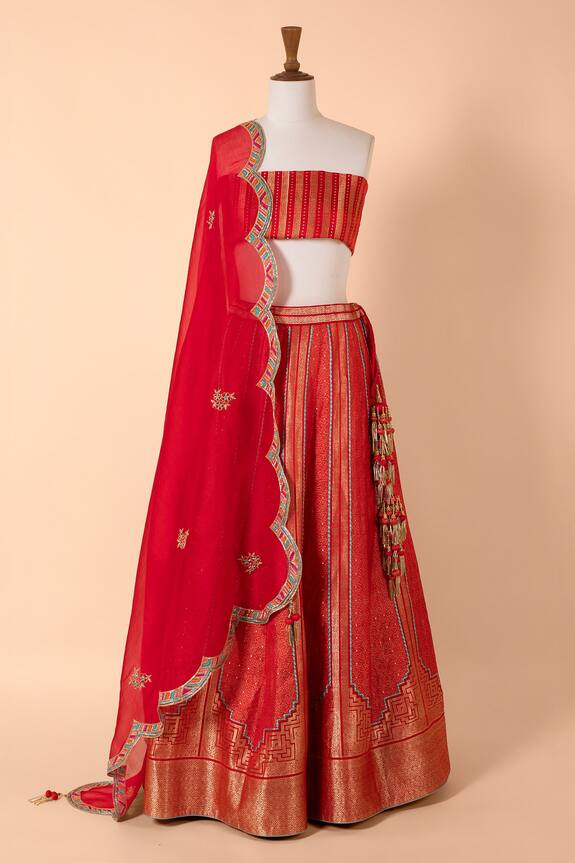 Ekaya Handwoven Satin Silk Lehenga With Unstitched Blouse Fabric