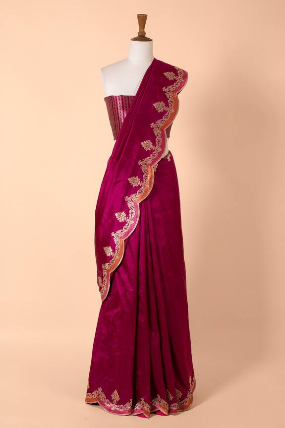 Ekaya Handwoven Silk Scallop Border Saree
