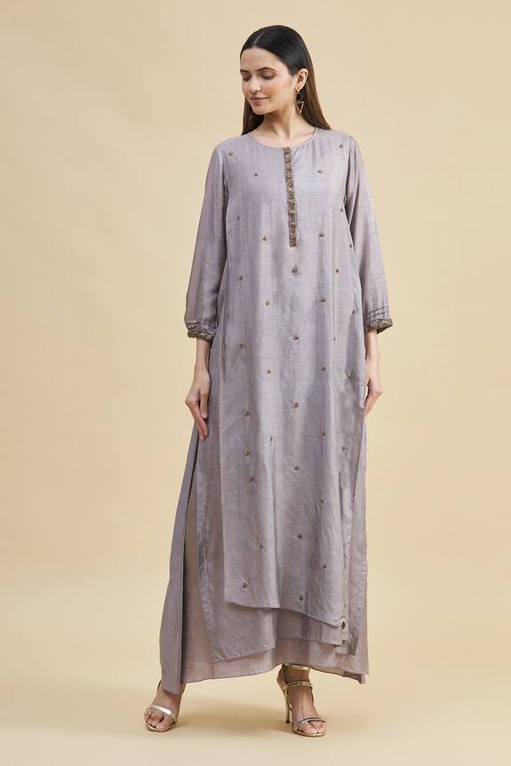 Zeel Doshi Linen Silk Asymmetric Embroidered Tunic