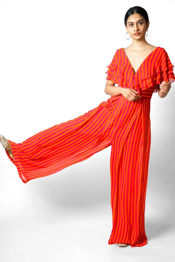 Taavare Striped Ruffle Jumpsuit