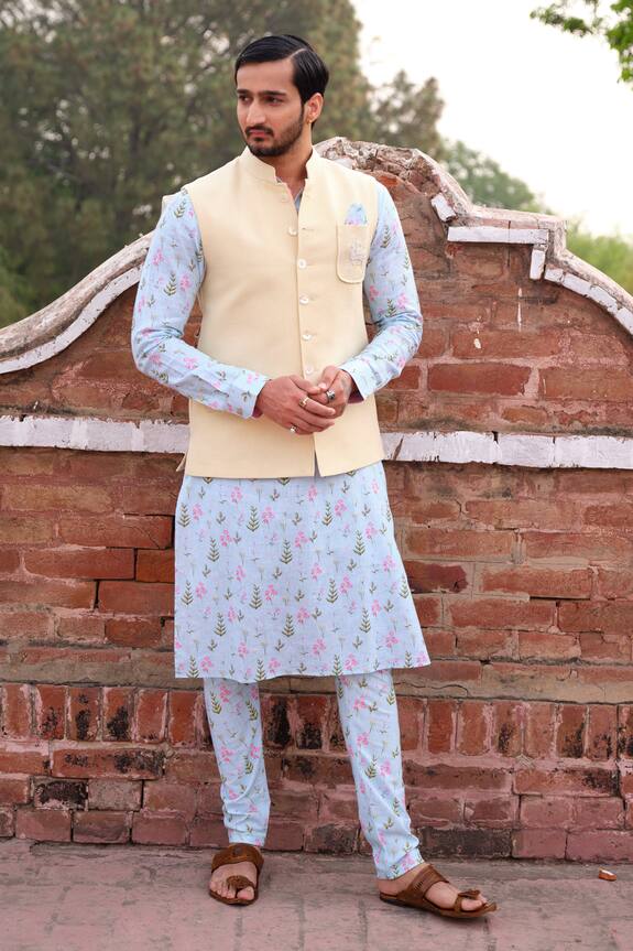 Nitesh Singh Chauhan Bundi With Floral Print Kurta Set