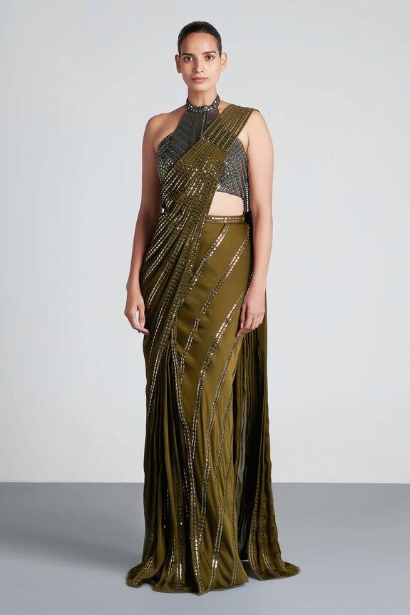 Amit Aggarwal Metallic Pre-Draped Saree with Blouse