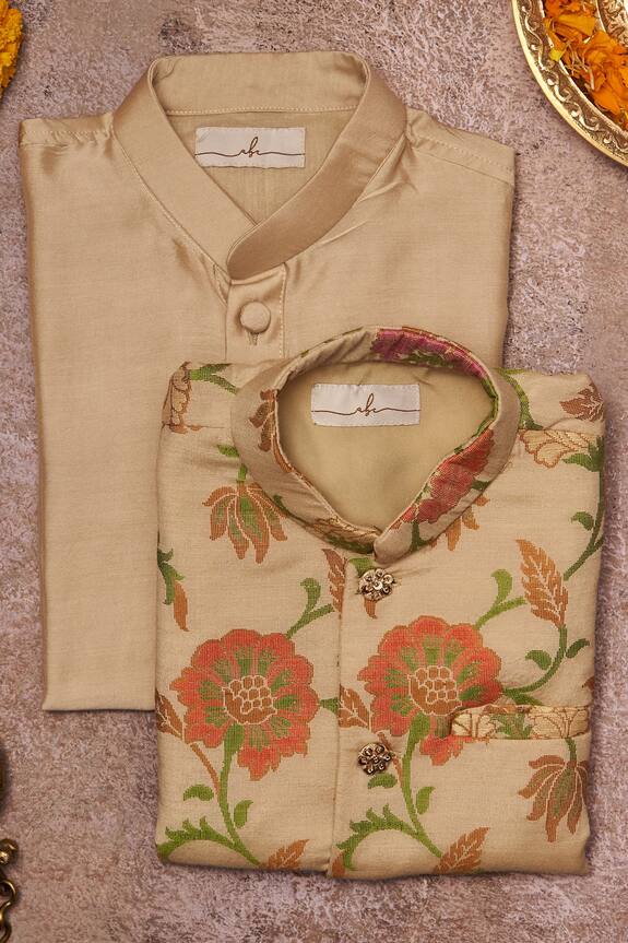 All Boy Couture Floral Embroidered Bundi & Kurta Set