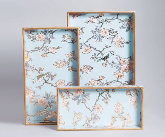 Assemblage Wood Floral Tray (Set of 3)