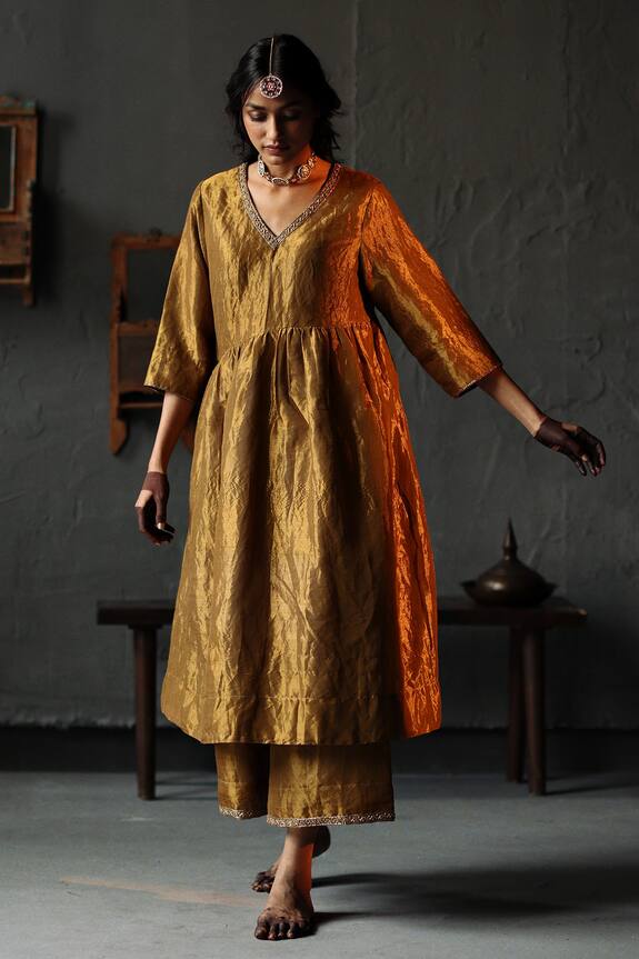 Shorshe Clothing V Neck Anarkali & Farshi Pant Set