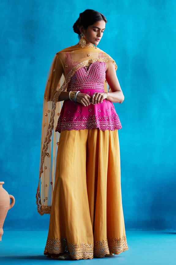 Angad Singh Silk Short Kurta Sharara Set