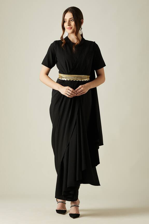 Aakaar Pleated Draped Saree Dress With Belt