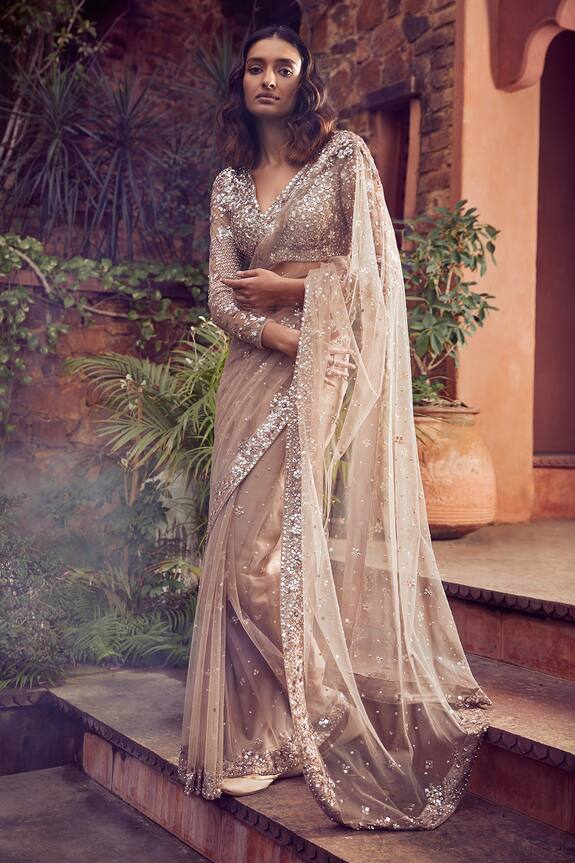 Seema Gujral Embroidered Saree with Blouse