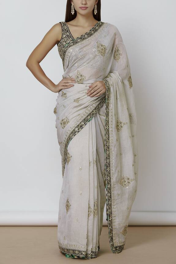 Sue Mue Embroidered Saree with Blouse