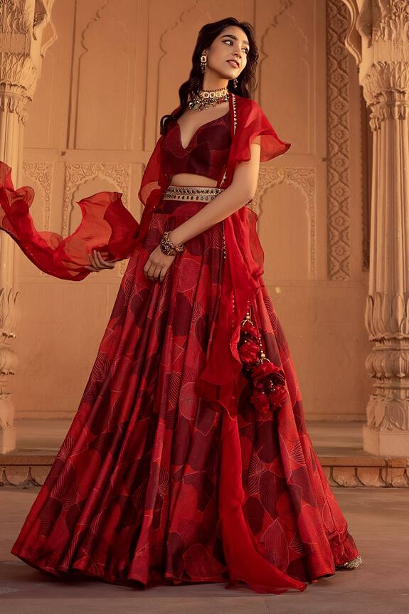 Seeaash Leaf Print Chanderi Lehenga Set