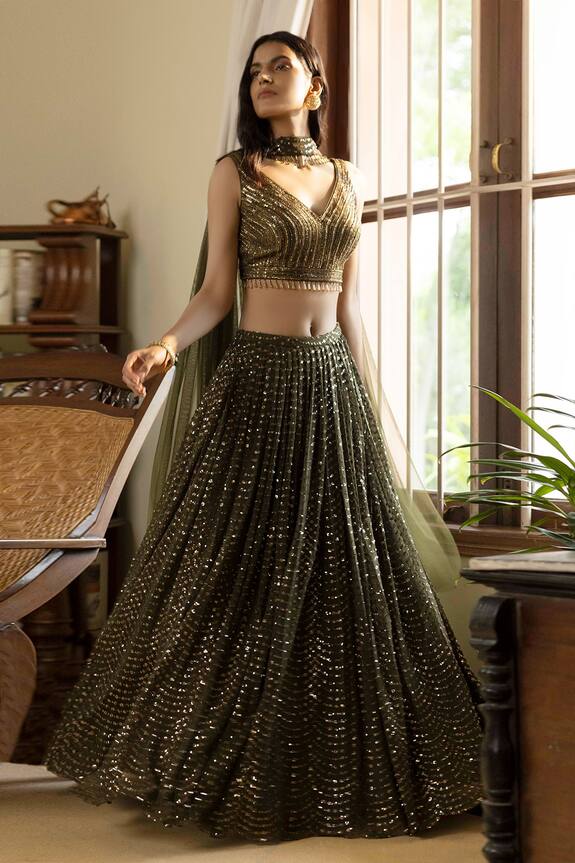 Basanti - Kapde Aur Koffee Sequin Embroidered Lehenga Set