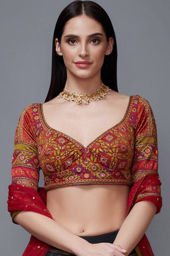 RI.Ritu Kumar Silk Satin Saree Blouse