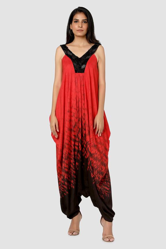 Babita Malkani Organic Cotton Silk Cowl Draped Tie Dye Jumpsuit