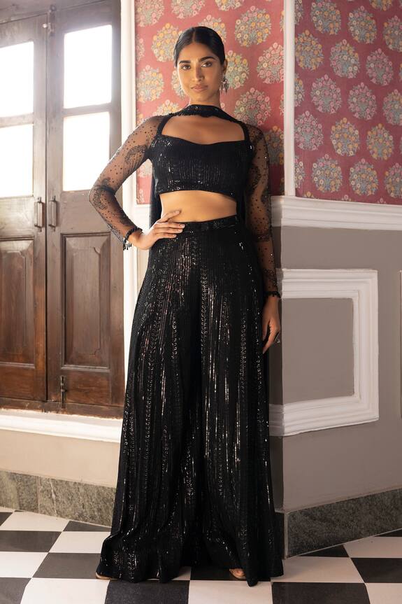 Basanti - Kapde Aur Koffee Sequin Embroidered Blouse Sharara Set