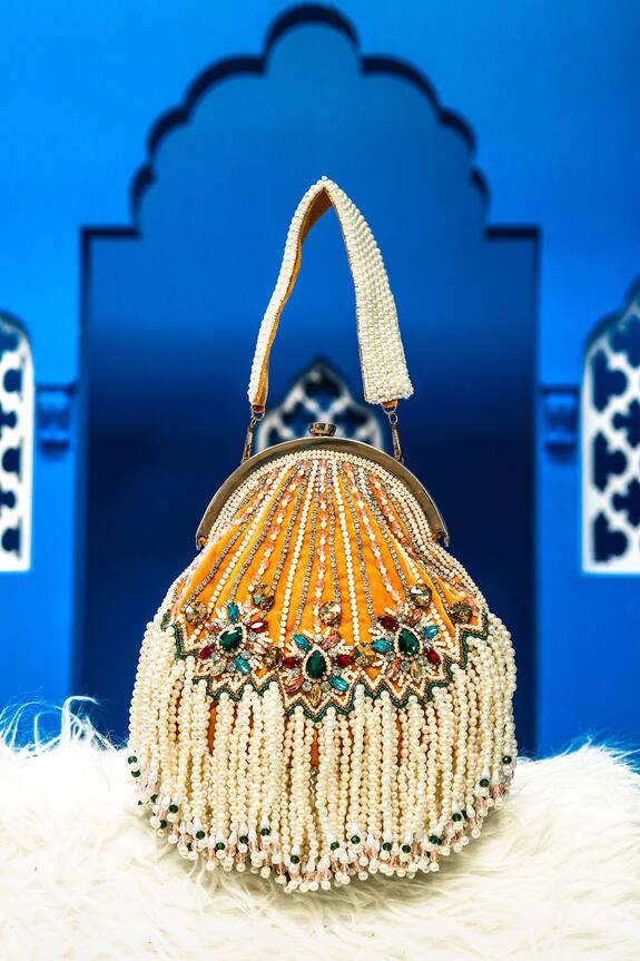 NR by Nidhi Rathi Hand Embellished Velvet Clutch Bag