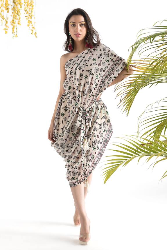 Chhavvi Aggarwal One Shoulder Cowl Dress With Belt