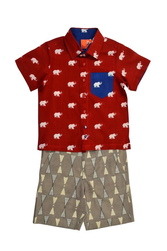 Charkhee Cotton Block Print Shirt & Shorts Set